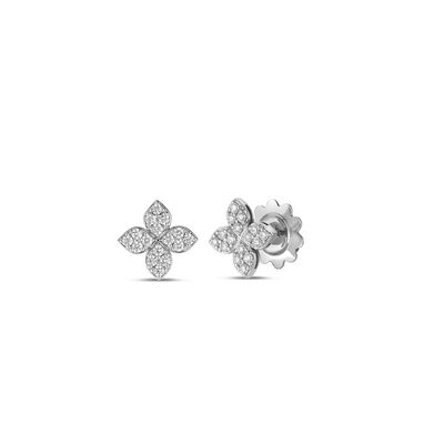 Roberto Coin 18K White Gold Love In Verona Medium Pav&eacute; Diamond Flower Stud Earrings