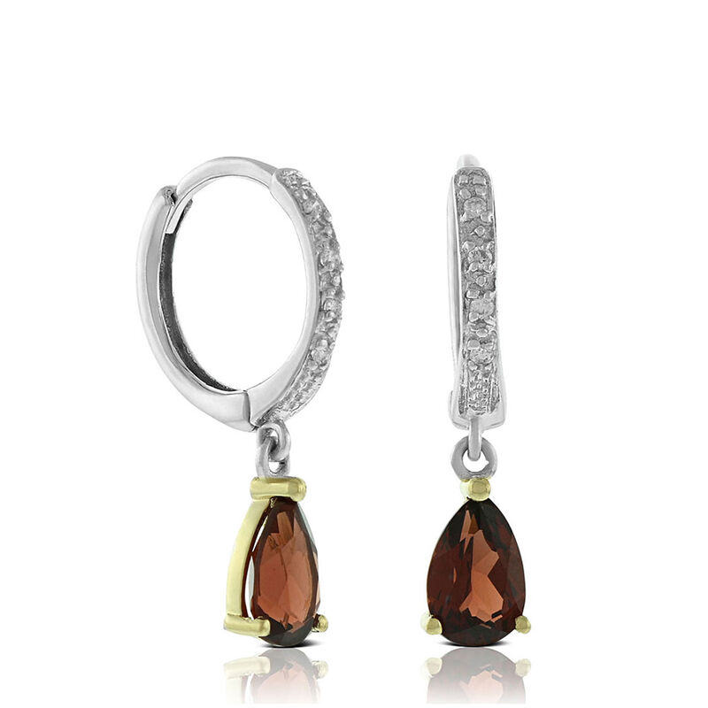 Two-Tone Pear-Shaped Garnet & Diamond Earrings 14K image number 1