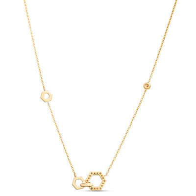 Hex Shaped Stations Diamond necklace, 14K Yellow Gold