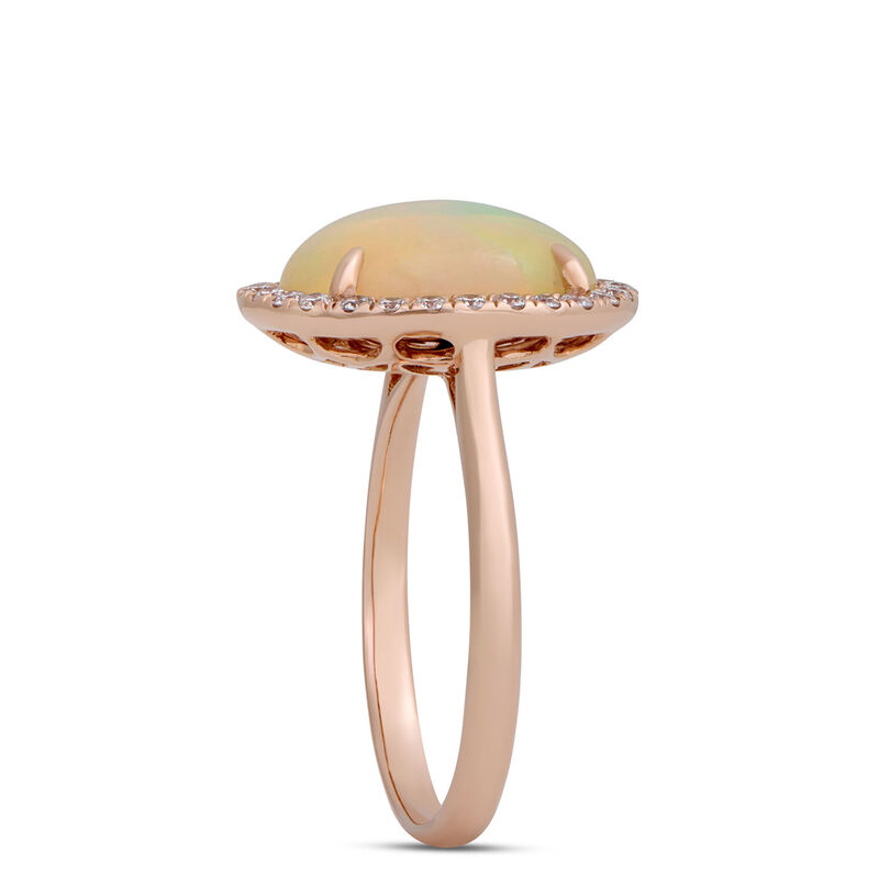 Oval Opal and Round Diamond Halo Ring, 14K Yellow Gold image number 1