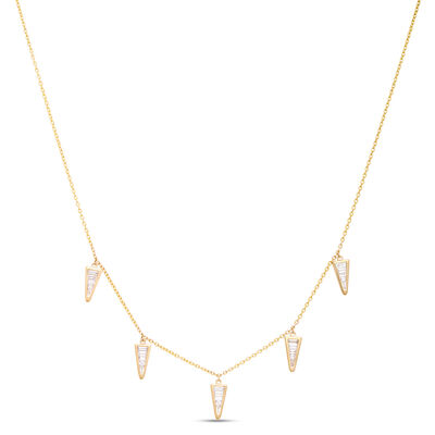 Baguette Diamond Station Necklace, ⅔ Total Carat Weight,  14K Yellow Gold