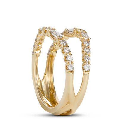 Round and Baguette Diamond Ring Guard, 14K Yellow Gold