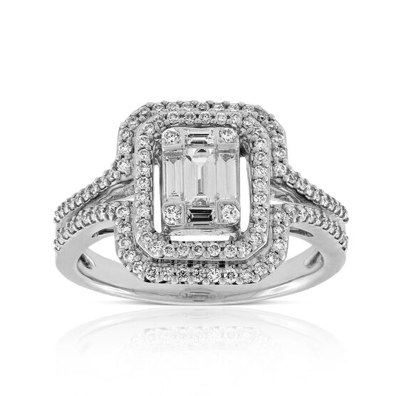 Double Halo Diamond Ring 14K