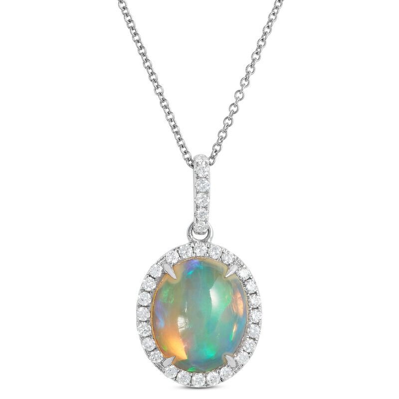Opal & Diamond Pendant 14K image number 0
