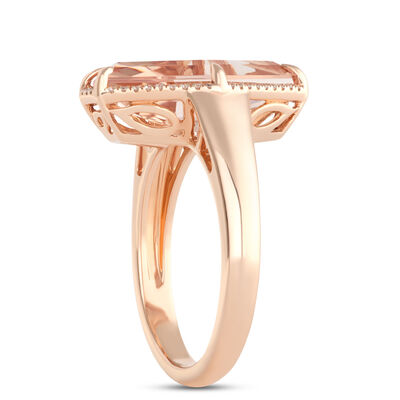 Hex Shaped Morganite Ring, 14K Rose Gold