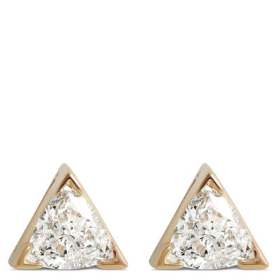 Solitaire Trillion Diamond Earrings, 14K Yellow Gold