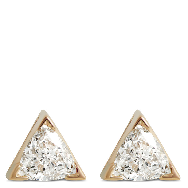 Solitaire Trillion Diamond Earrings, 14K Yellow Gold image number 0