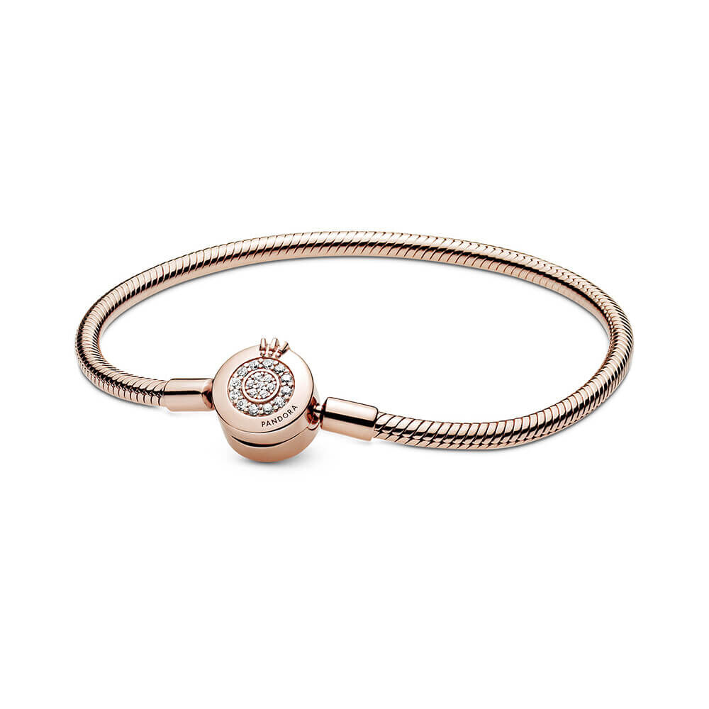 Pandora Moments Sparkling CZ Crown O Snake Chain Bracelet Pandora Rose