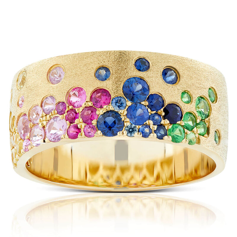 Rainbow Sapphire & Tsavorite Garnet Satin Finish Band 14K, Size 7 image number 0