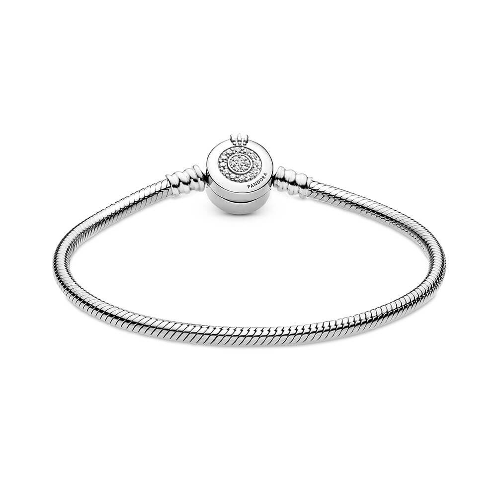 Pandora　Moments オープン バングル Pandora Moments Sparkling CZ Crown O Snake Chain Bracelet Sterling