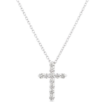 Round Diamond Cross Necklace, ⅓ Total Carat Weight, 14K White Gold