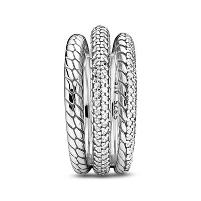 Pandora Triple Band Pavé CZ Snake Chain Pattern Ring