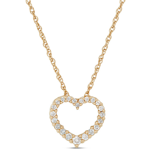 Heart Shaped Diamond Pendant Necklace, 14K Yellow Gold