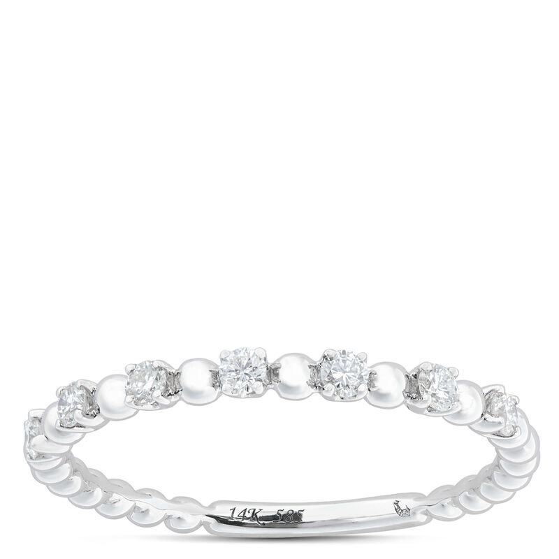 Stackable Diamond and Beaded Band, 14K White Gold image number 0