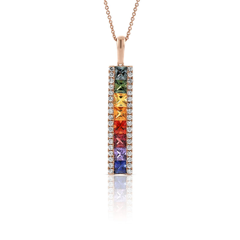 Rose Gold Rainbow Sapphire & Diamond Bar Necklace 14K image number 1