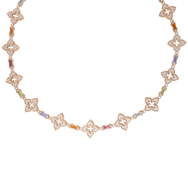 Roberto Coin 18K Rose Gold Venetian Princess Carnival Pave Diamond And Mixed Baguette Flower Necklace image number 0
