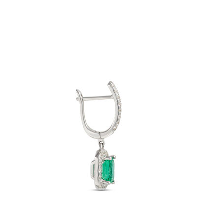 Elegant Square Emerald Earrings with Diamonds, &frac12; Carat, 14K White Gold