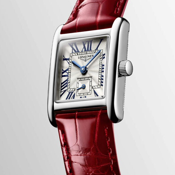 Longines Mini Dolcevita Watch Silver-Tone Dial Red Leather Strap, 29mm
