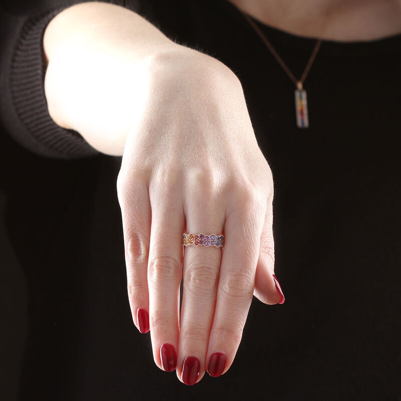 Rose Gold Rainbow Sapphire Ring 14K image number 1