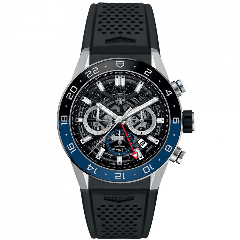 TAG Heuer Carrera Heuer 02 Automatic GMT Mens Black Rubber Chronograph Watch image number 0