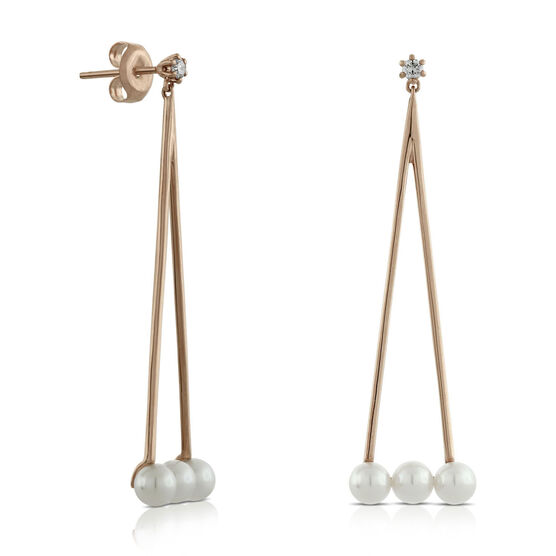 Rose Gold Cultured Pearl & Diamond Swing Earrings 14K