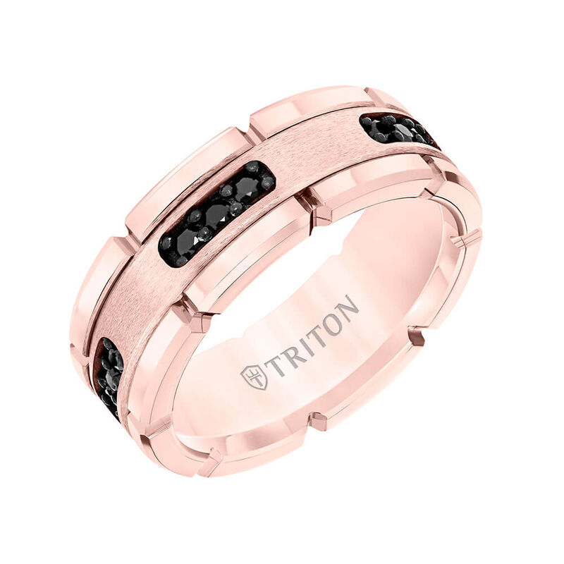 TRITON Stone Contemporary Comfort Fit Satin Finish Black Diamond Link Edge Band in Rose Tungsten, 8 mm image number 1