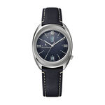 Accutron Legacy Watch Steel Case Blue Dial Black Leather Strap, 34.5mm