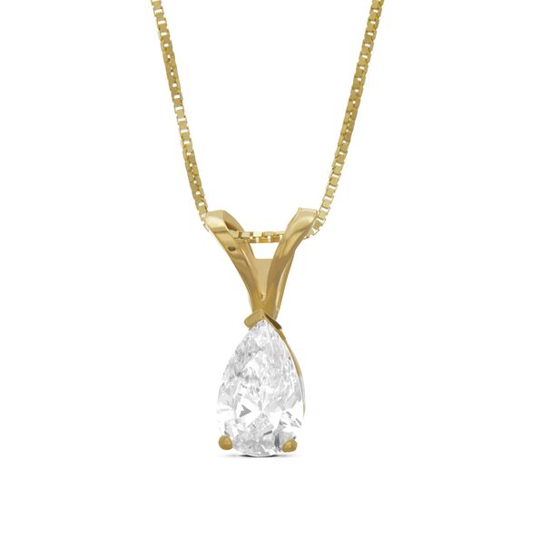 Pear Shaped Solitaire Diamond Pendant, 14K Yellow Gold