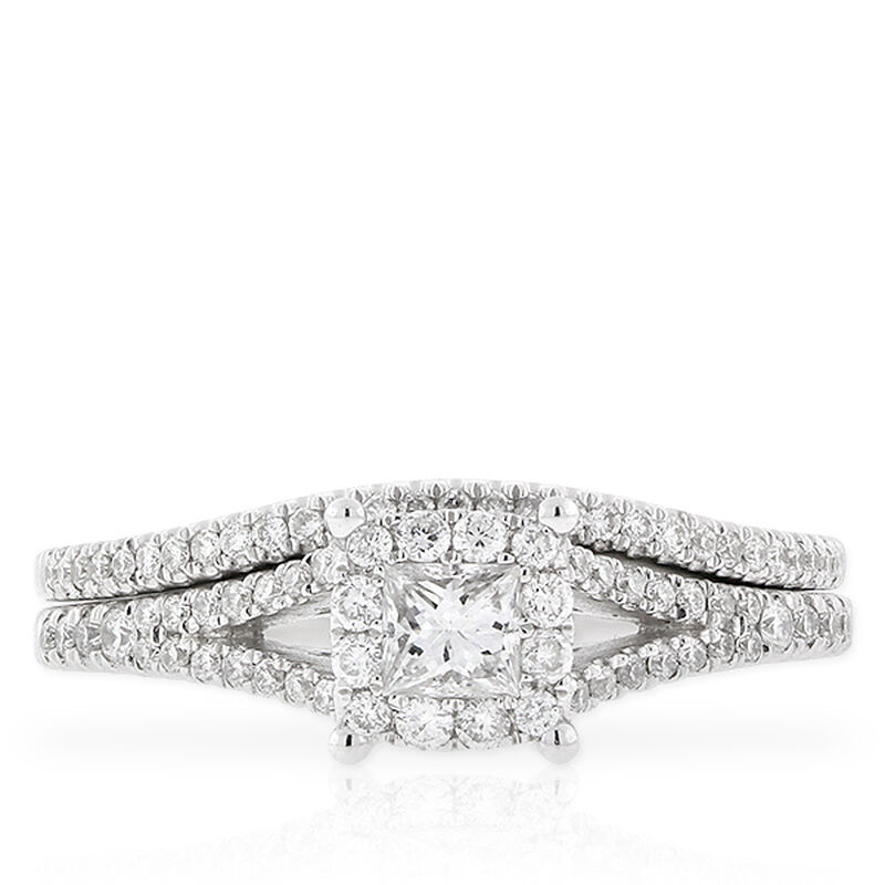 Princess Cut Halo Diamond Bridal Set 14K image number 5
