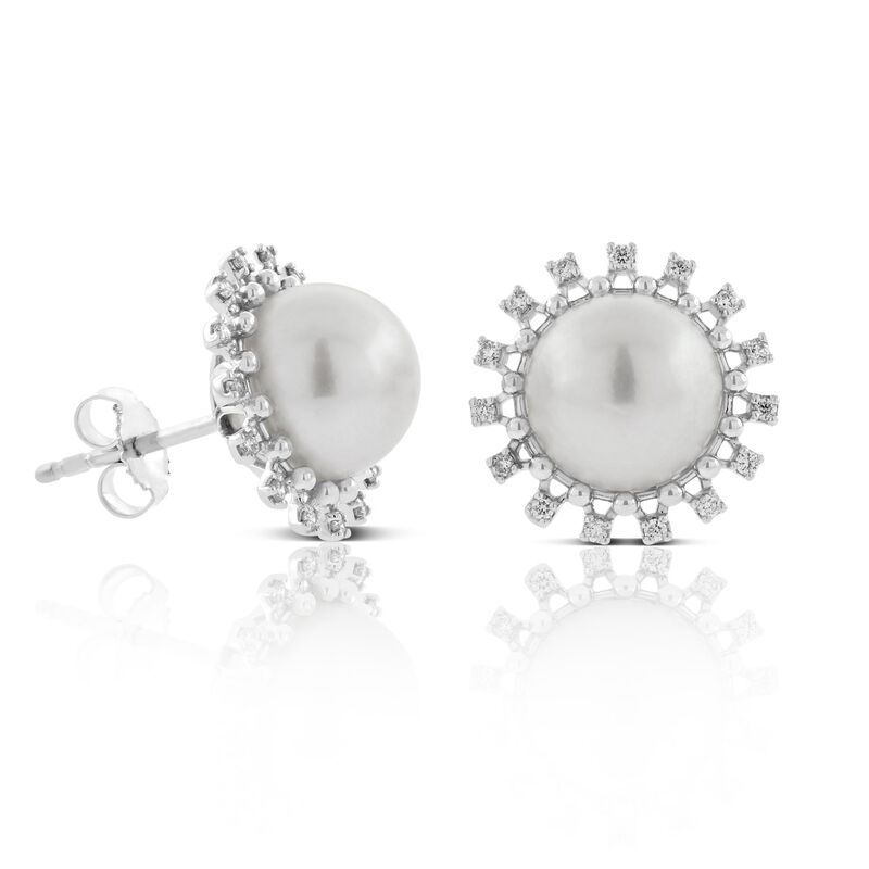 Cultured Freshwater Pearl & Diamond Earrings 14K image number 0