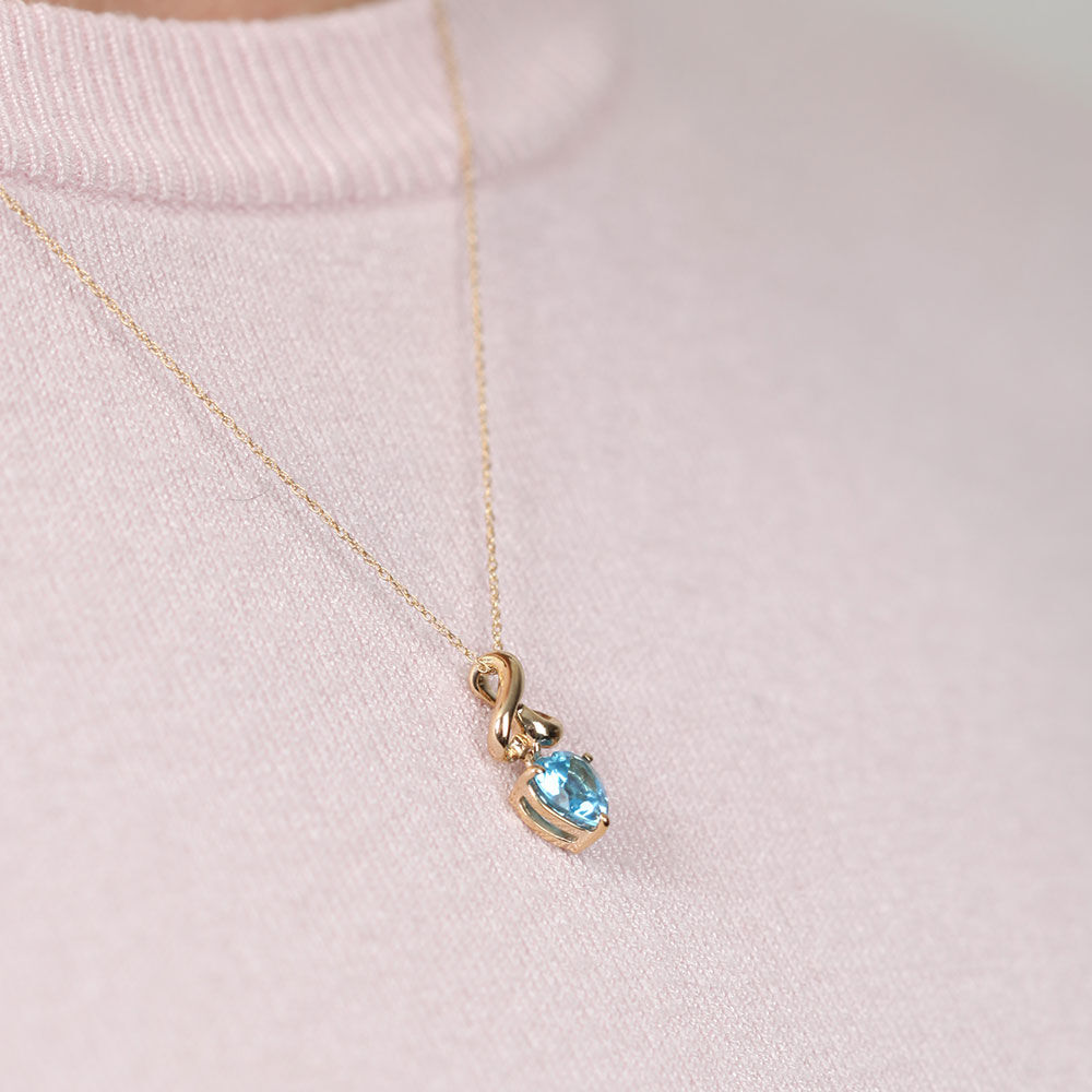 Blue Topaz Heart Pendant 14K