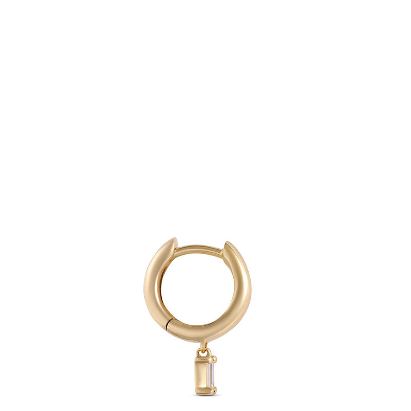 12.5MM Hoops With Dangling Baguette Diamonds, 14K Yellow Gold image number 1