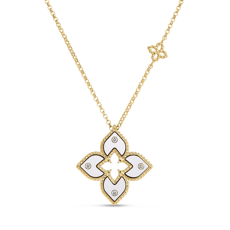 Roberto Coin 18K Yellow Gold Venetian Princess Diamond And White Enamel Flower Necklace image number 0