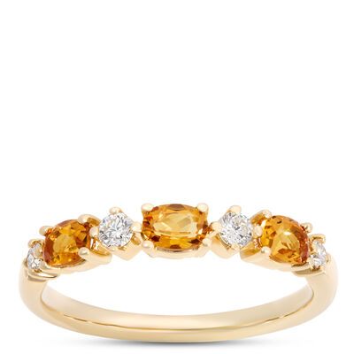 Oval Citrine and Round Diamond Ring, 14K Yellow Gold