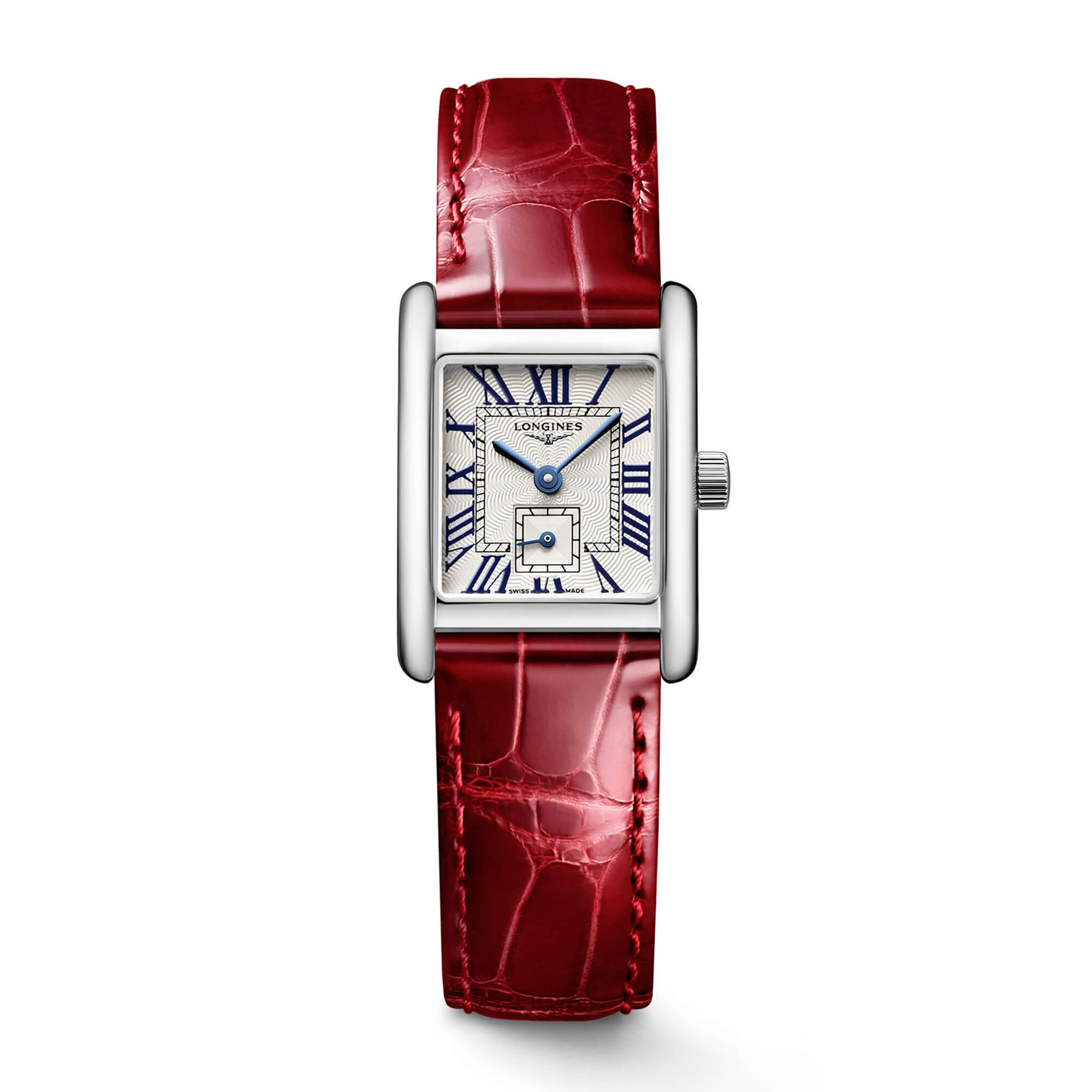 LONGINES アナログ時計 ワインレッドレザー Longines Mini Dolcevita Watch Silver-Tone Dial Red Leather Strap, 29mm