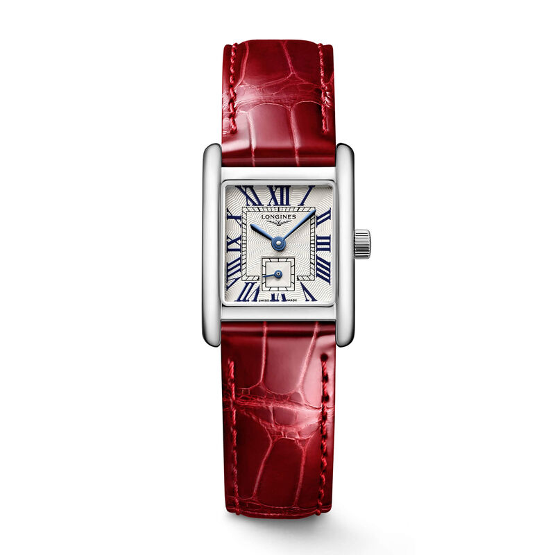 Longines Mini Dolcevita Watch Silver-Tone Dial Red Leather Strap, 29mm image number 0