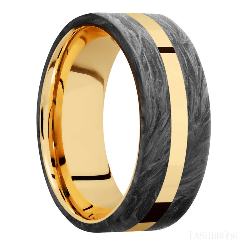 14K Yellow Gold with Polish Finish and Forged Carbon Fiber Inlay image number 1