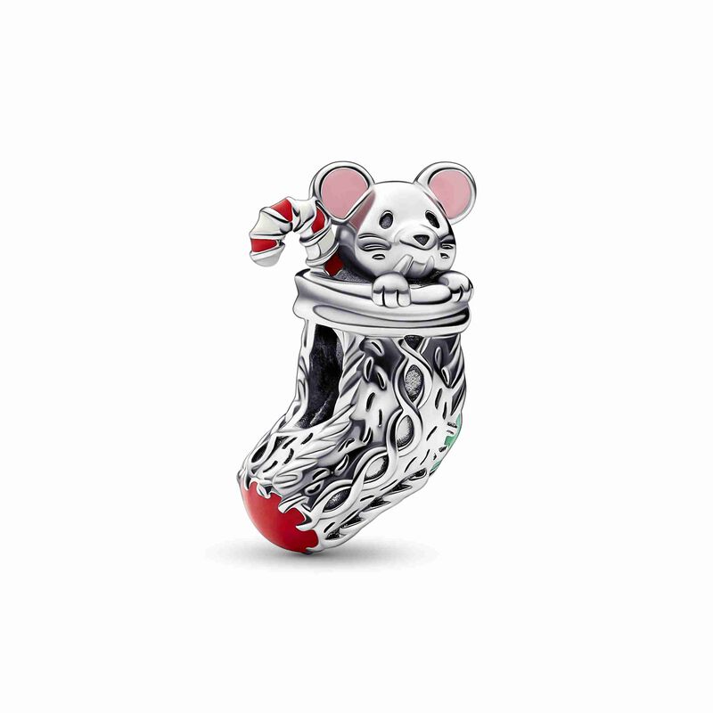Pandora Festive Mouse & Stocking Charm image number 1