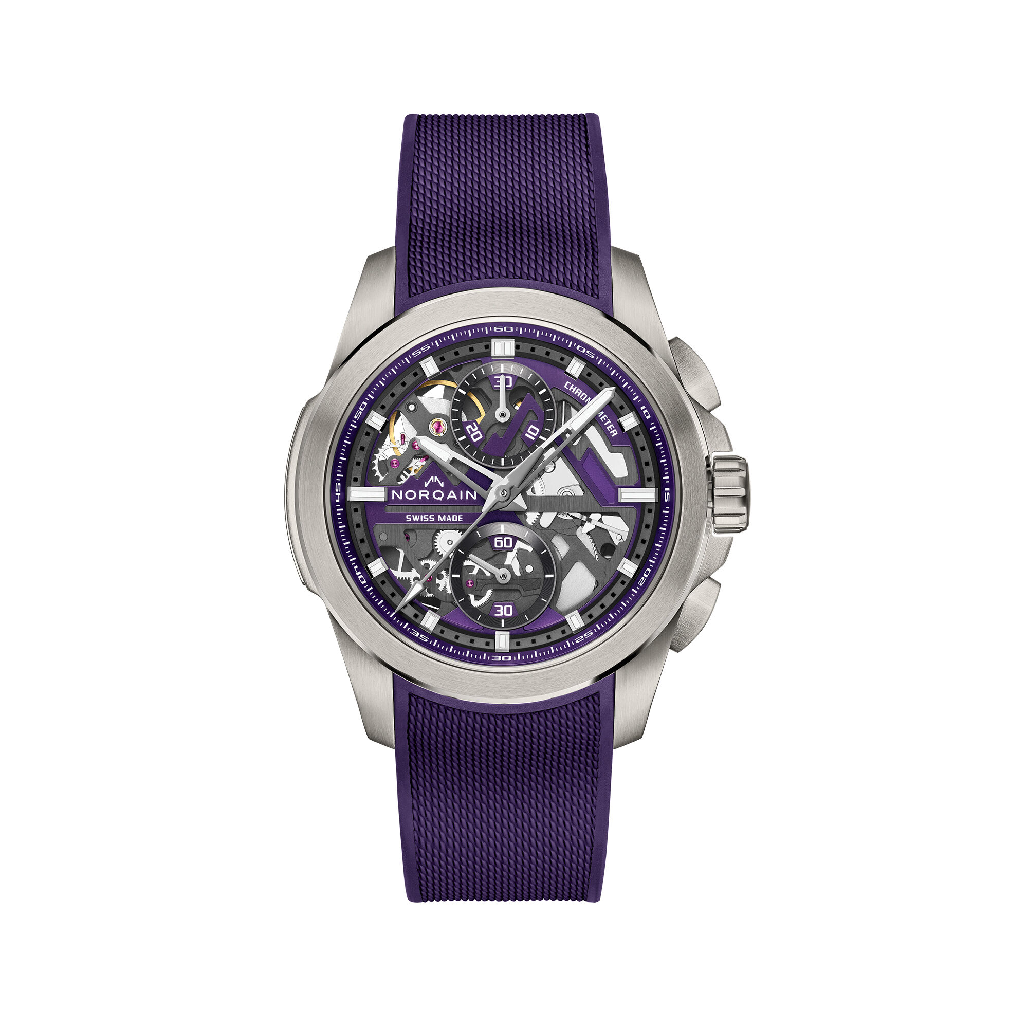 NORQAIN Independence Skeleton Chrono Purple Dial Watch, 42mm
