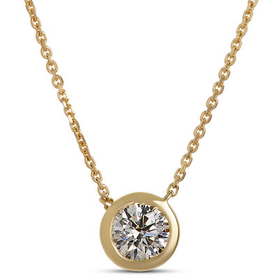 Classic Round Diamond Pendant, &frac12; Carat, 18K Yellow Gold