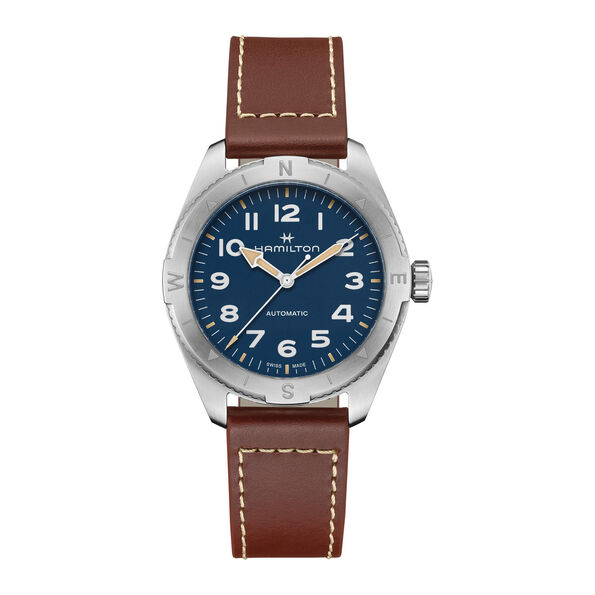 Hamilton Khaki Field Expedition Auto Watch Blue Dial Brown Leather Strap, 41mm