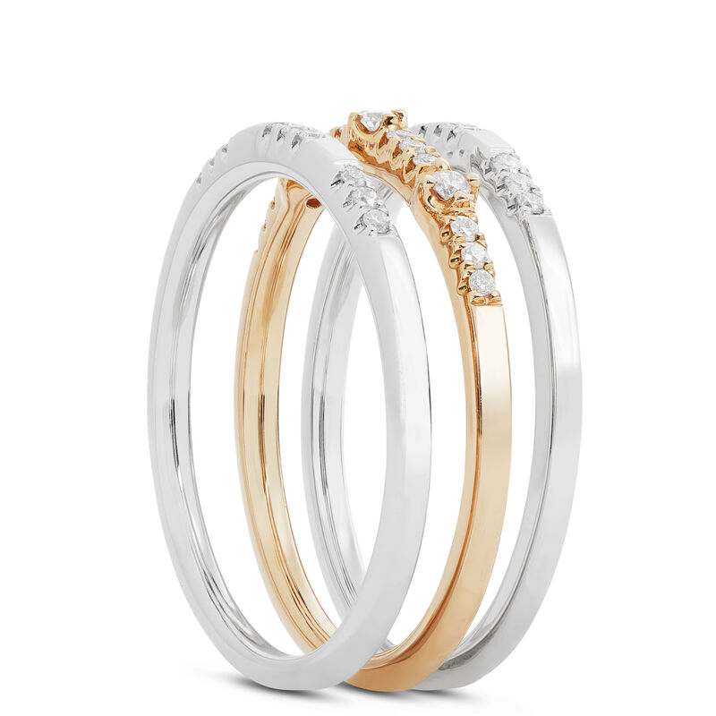 Triple Stacked Diamond Bands, 14K Mixed Gold image number 1