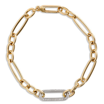Toscano 7.5-Inch Oval Link Bracelet with Diamonds, 14K Yellow Gold