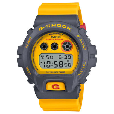 G-Shock 90's Heritage Watch Gray Case Yellow Resin Band, 53.2mm