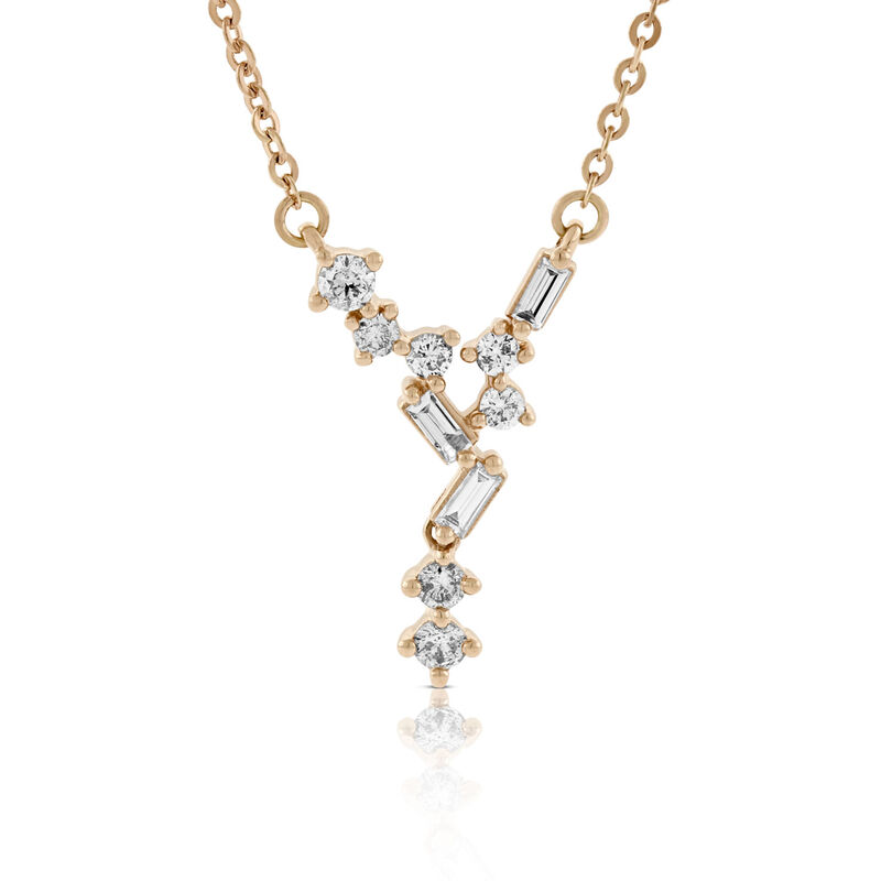 Rose Gold Scattered "V" Baguette & Round Diamond Necklace 14K image number 1