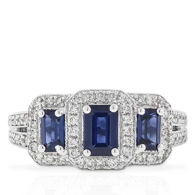Sapphire & Diamond 3-Stone Ring 14K image number 5