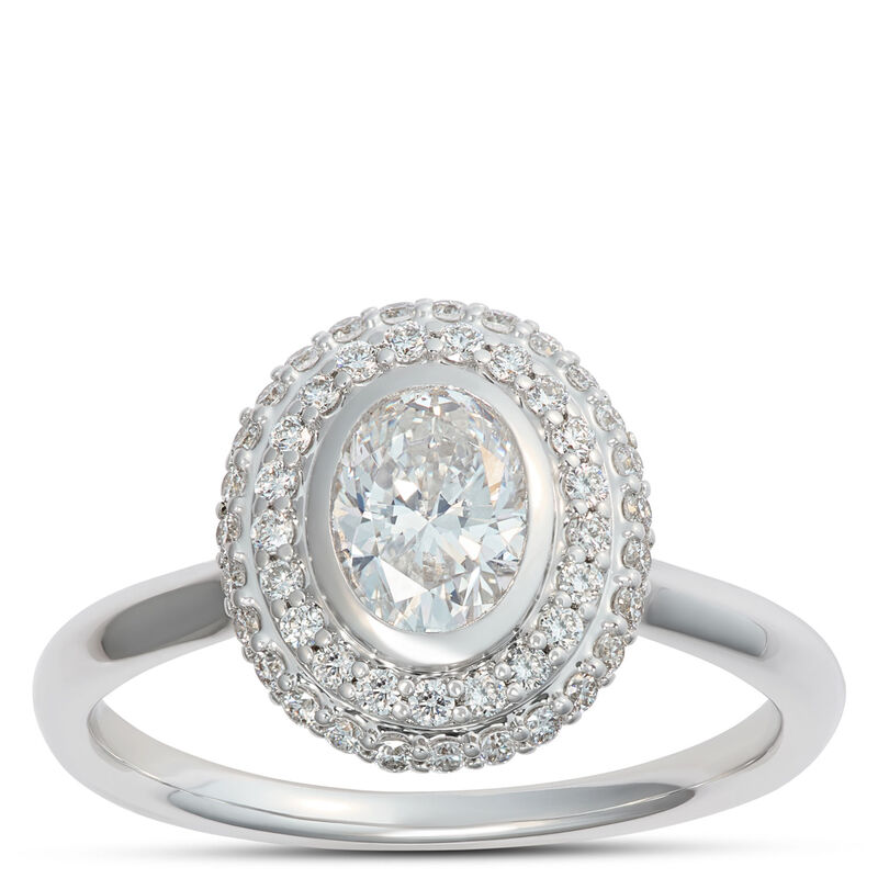 Oval Diamond Engagement Ring with Double Halo, 14K White Gold image number 0