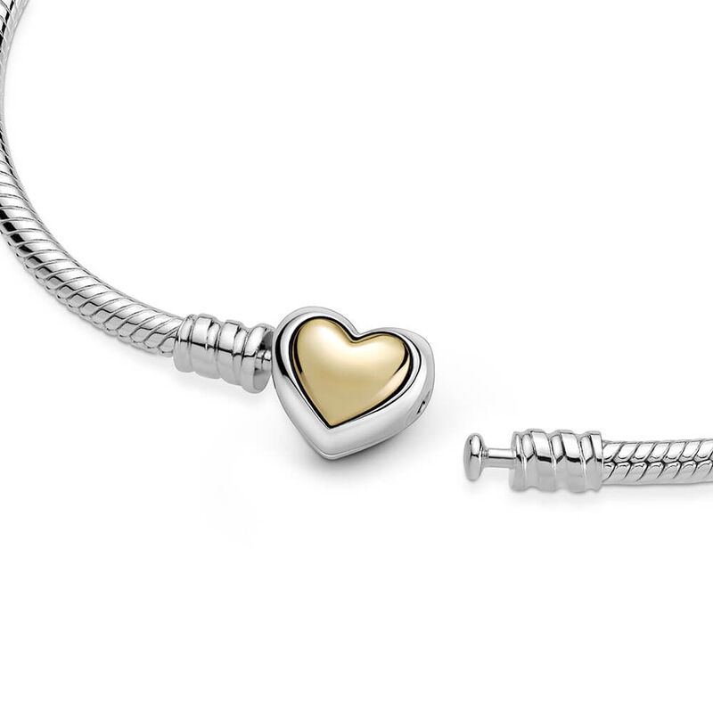 Pandora Domed Golden Heart Clasp Snake Chain Bracelet image number 3