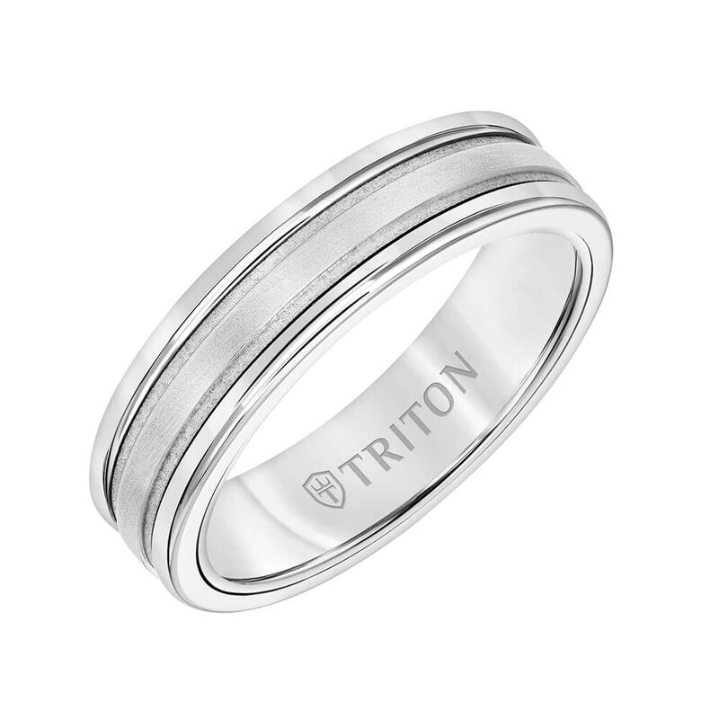 TRITON Custom Comfort Fit Band in White Tungsten & 14K, 6 mm image number 0