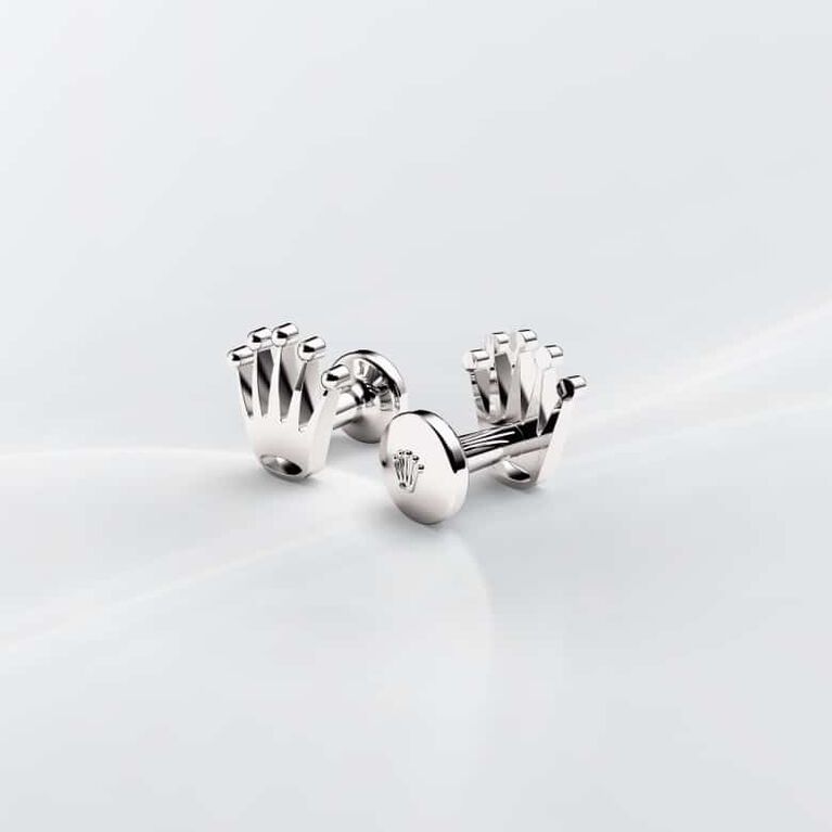 Rolex Crown cufflinks, 18 kt white gold, A1019
